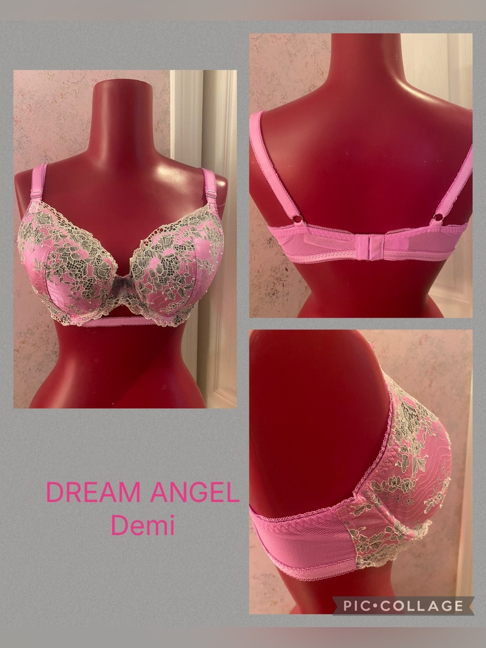Purple lace,gray & white embroidered, Dream Angel Demi bra Victoria’s Secret 36D